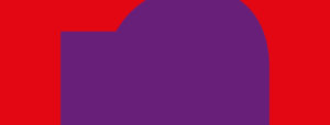 Daphne Logo. Purple circle and rectangle shape against a red background